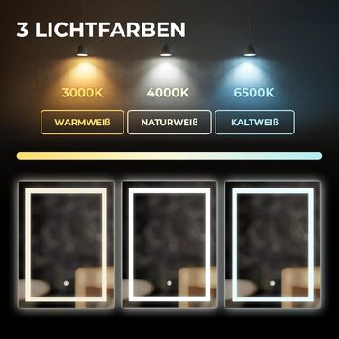 Дзеркало для ванної кімнати BR Bringer LED з підсвічуванням 60x80 см, антизапарник, диммер, 3 кольори світла, сенсорне управління, пам'ять (Модель: BRS102)