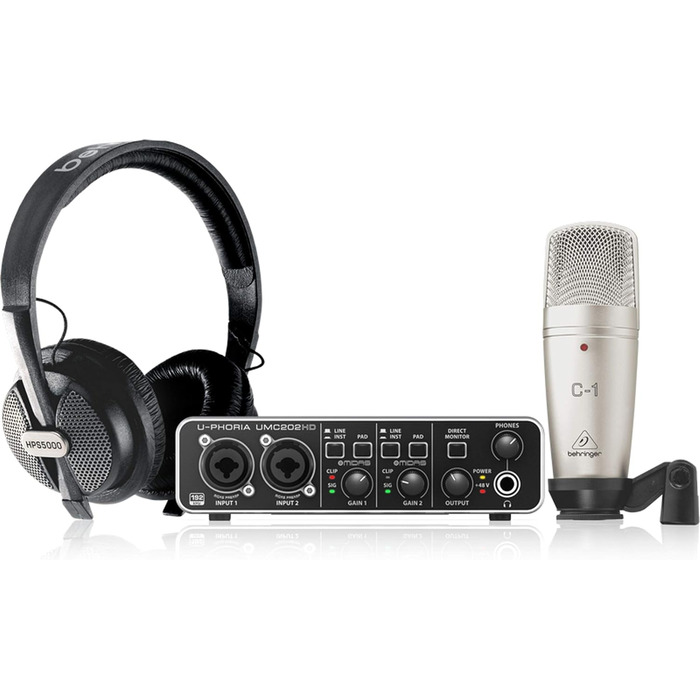 Аудіоінтерфейс Behringer U-PHORIA Studio Pro 2x2, 24-біт/192 кГц, USB, з мікрофонними підсилювачами Midas - Студійний набір