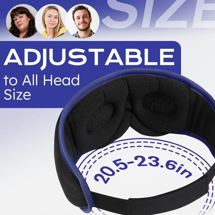 Маска для сну LC-Dolida 3D Bluetooth з навушниками для жінок та чоловіків, повна світлоблокада та комфорт на всю ніч. М'яка маска для сну з навушниками, ідеальна для подорожей та сну в ліжку (Блакитна)