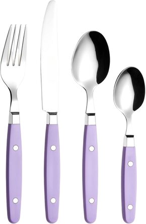 EXZACT Набір столових приборів 24 шт. з нержавіючої сталі з ручками з фіксацією - Ретро стиль. В комплекті: 6 виделок, 6 ножів, 6 ложок, 6 чайних ложок. Колір: Фіолетовий