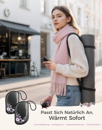 Електричні грілки для рук Ocoopa 2 шт. з дизайном гребінця, багаторазові, 4000mAh, ультратонкі (1.5 см), підходять для рукавичок та кишень, подарунок на Різдво, для жінок, зимові аксесуари, UT5 Sway Wiesengeflüster (Ocoopa x Artist Edition) (Nachtgarten (