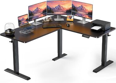 ЕрГер: Кутовий електричний стіл з регулюванням висоти, L-подібний, з індивідуальним мотором, 4-пам'ять, білий (160 x 140 см, чорний)