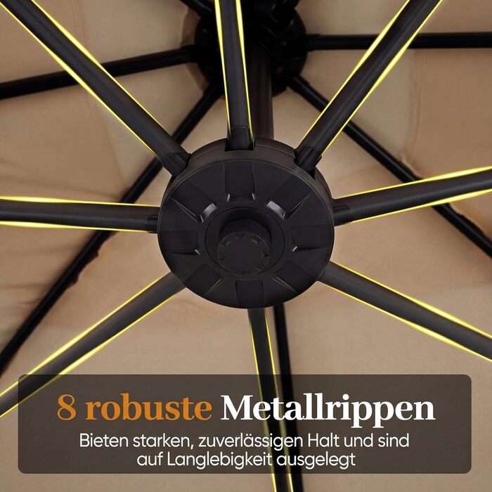 Парасолька від сонця COSTWAY 250x250 см з підставкою та LED-підсвіткою, квадратна садова парасолька з ручкою-курбою, UV-захист, бежева