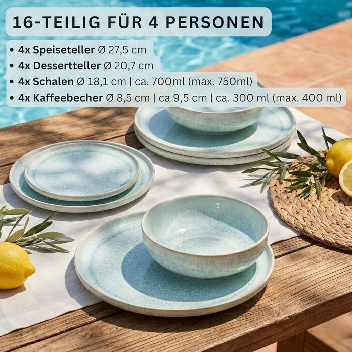 Набір чашок SÄNGER Paros: 4 чашки з порцеляни ручної роботи, 300 мл, набір для кави та чаю, кремовий колір, PREMIUM COLLECTION, 16 предметів