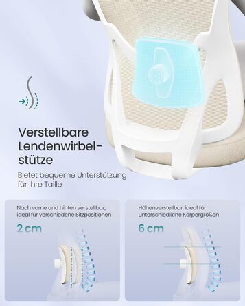 Офісний стіл SONGMICS, ергономічний комп'ютерний стілець з регульованою поперековою та підголовником, до 150 кг, регульована висота, OBN066GD01 (пісочний беж)