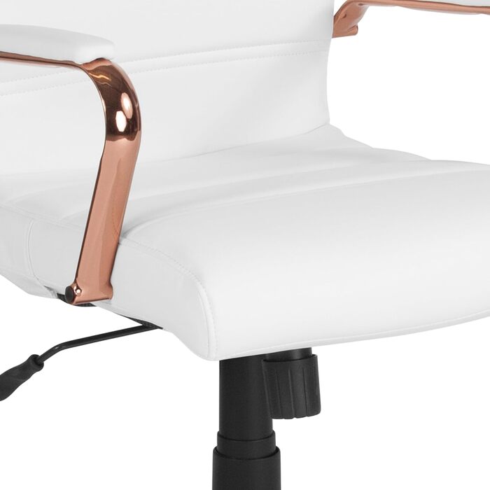 Крісло шеф Flash Furniture: обертне, біле шкіряне, з червоно-золотим каркасом, 61x58,5x103,5 см