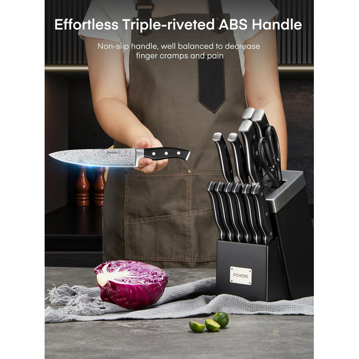 Набір ножів FOHERE 14 предметів з автозаточкою, кухонний набір з нержавіючої сталі, професійний, з ергономічними ручками