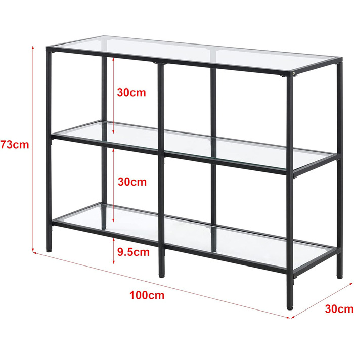 Консольний стіл Perstorp 100x30x73см передпокій/бічний столик зі сталі та загартованого скла чорний