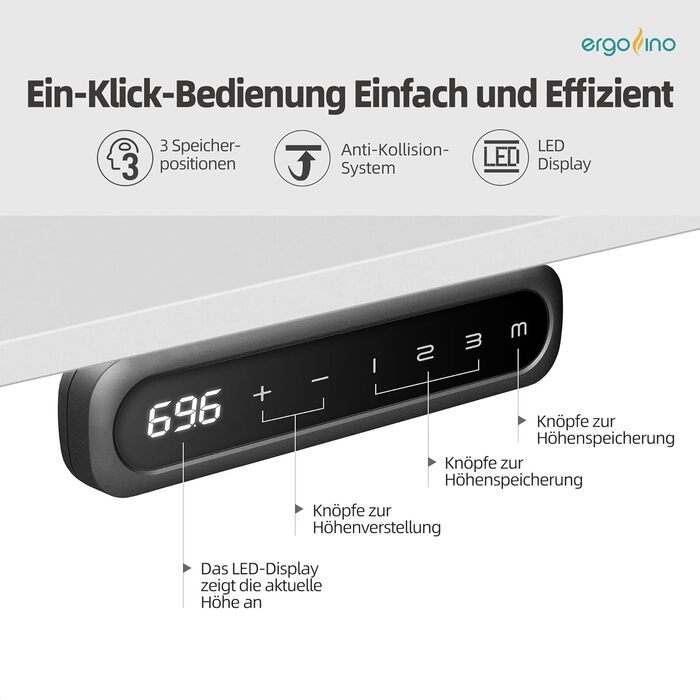 Ергофіно - Регульований стіл з металевим каркасом DT30 PRO (Чорний), 2 мотори, 3-рівневе регулювання, пам'ять, сертифікат GS, висока вантажопідйомність