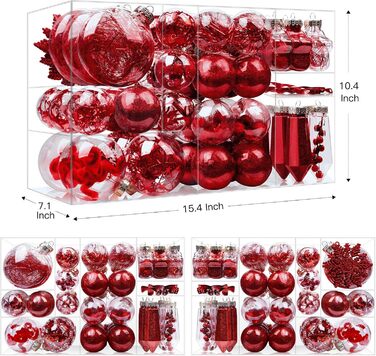 Різдвяні кулі SHareconn, 80 шт. , ударостійка, прозора, пластик, прикраси своїми руками, червоний
