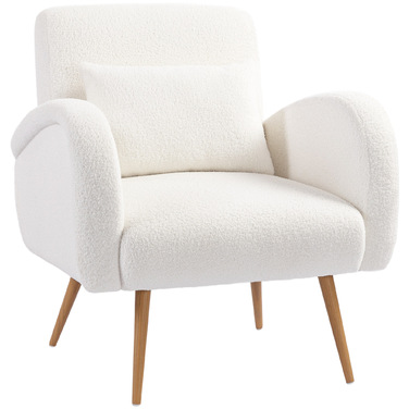 Крісло-релакс з м'якою оббивкою з флісу, підлокітники з м'якою подушкою для спини, металеві ніжки, крісло для читання, кремово-білий