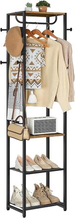 HOOBRO Взуттєва шафа з полицями для одягу та взуття, білий та дерев'яний колір, модель EWN04YM01