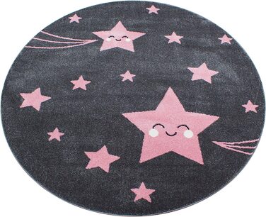 Дитячий килим з коротким ворсом Smiling Star Design Дитяча кімната Ігрова кімната 11 мм Висота ворсу М'яка прямокутна кругла доріжка Розмір (200x290 см, рожевий)