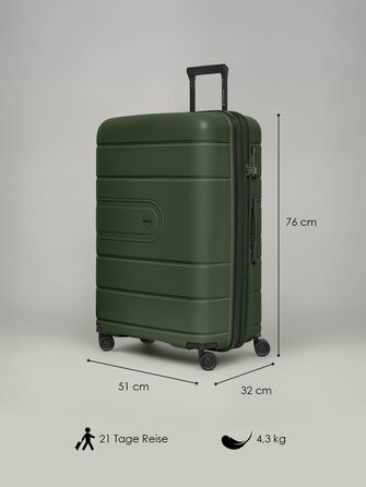 Набір валіз REDOLZ Hartschalen 3 шт. | Розкладні, з поліпропілену, 4 колеса, TSA-замок | Olive (L 76 см)