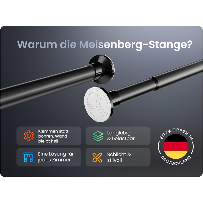 Телескопічна штанга для кріплення 260-310 см, Ø 25 мм, багатофункціональна штанга без свердління - для штор, душових перегородок, ванної кімнати та балкону (50-80 см, матовий чорний)