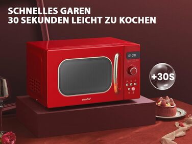 Мікрохвильова піч Comfee CMSRO 20 di rd Retro з 8 автоматичними меню, 5 рівнями потужності, кнопкою скороварки, 20 л, 800 Вт, пристрасний червоний ретро червоний 20 л
