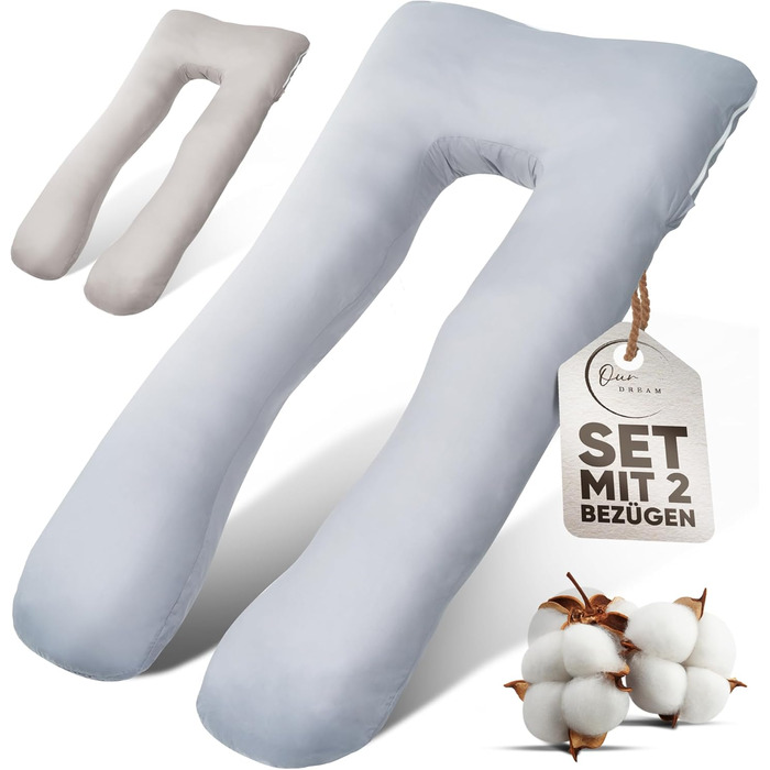 Подушка для сну на боці з двома чохлами - подушка для годування XXL, вагітна подушка для сну | Подушка для вагітних | Body Pillow | Подушка для сну та терапії | Комфортна подушка | Гнутий наповнювач з бавовняного джерсі