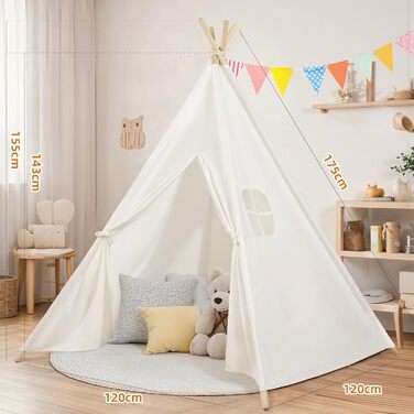 Дитячий намет Wilwolfer Tipi: намет для дітей з бавовни для гри в приміщенні, з сумкою, для дівчаток та хлопчиків, іграшка з чистої бавовни