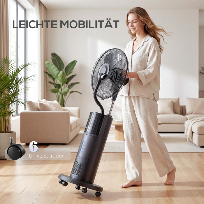 Багатофункціональний вентилятор 4-в-1 з водяним туманом, очищувачем повітря, захистом від комарів, таймером на 9 годин, 3 режимами та дистанційним керуванням. Чорний