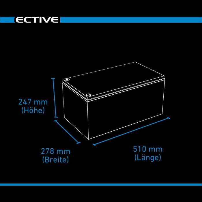 Гелевий акумулятор ECTIVE DC240 - 12 В, 240 Ач, 100 год, не потребує обслуговування, захищений від циклів, герметичний, повністю герметичний, не містить газу - Акумулятор VRLA глибокого циклу, сонячна батарея, батарея для човнів, акумулятор для автофургон