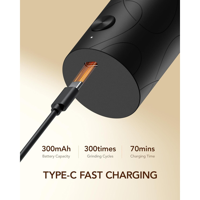 Електричні млини для солі та перцю Sangcon, 2 швидкості, перезаряджувані, 6 ступенів помелу, автоматичний набір з док-станцією, зручне використання (чорний)