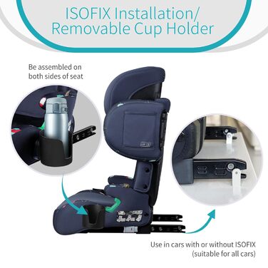 Автокрісло дитяче 15-36 кг з Isofix, i-Size, регульоване, з підстаканником, зелене