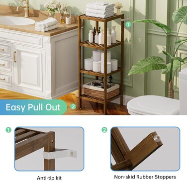 SMIBUY Поличка для ванної кімнати, 5 рівнів, бамбукова поличка, органайзер, багатофункціональна поличка для вітальні, спальні, кухні. 5 полиць (5 полиць, горіх)
