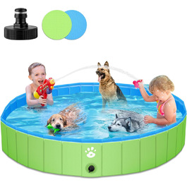 Складний басейн для великих собак і маленьких собак 1,6 м, розбірний і портативний дитячий басейн для дітей, стійкий і нековзний, для домашніх тварин, дитячий, синій