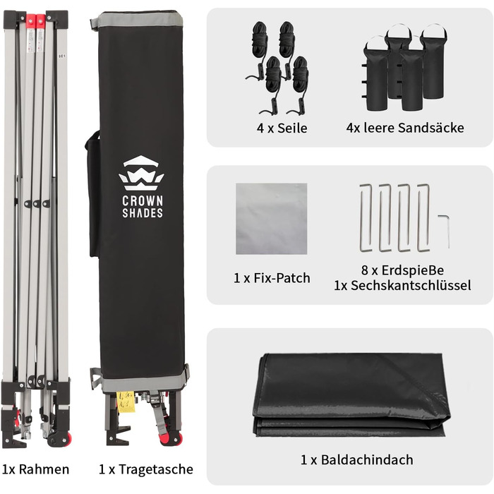Павільйон CROWN SHADES 3x3: Водостійкий, стабільний, зимостійкий, захист від сонця UV 50+, для кемпінгу, саду та відпочинку. Сірий в клітинку.