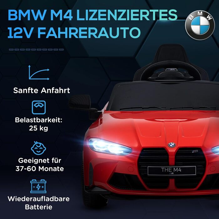 Дитячий електромобіль 12V з пультом, підвіскою, LED, USB, MP3, для дітей 3-5 років, білий (червоний)