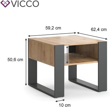 Журнальний столик Vicco, дуб крафт-антрацит/золото, 59 х 62 см