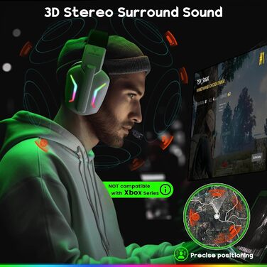 WG1 Bluetooth навушники для ігор: бездротові, з мікрофоном, для PS5, PS4, PC, Switch, Mac, LED-підсвітка, 50 годин роботи, Satinweiß