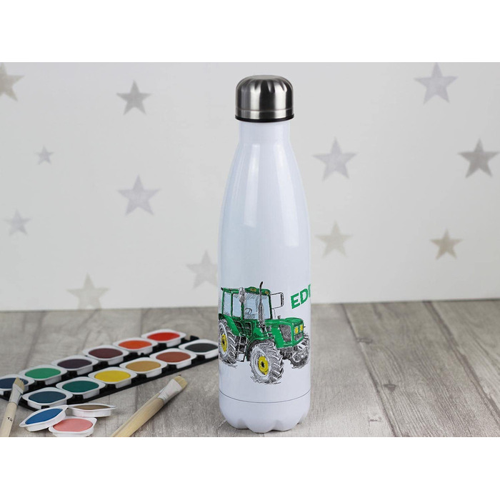 Ізольована пляшка для пиття для дітей, термос з нержавіючої сталі для школи, спорту, персоналізована подарункова пляшка для води (трактор, 500 мл)