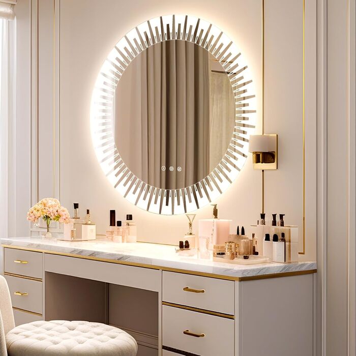 Дзеркало для ванної кімнати YOLEO з підсвічуванням 90x70 см, LED дзеркало з переднім та заднім освітленням, дзеркало для стіни з пам'яттю, 3 регульовані кольори світла, антизапотівання