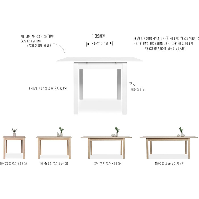 Обідній стіл Inter Trade Küchentisch, білий, 120-160 x 70 см, з висувною платформою