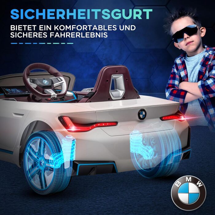 Дитячий електромобіль HOMCOM BMW з пультом, фарами, MP3, білий, 3-5 км/год, для дітей 3-5 років