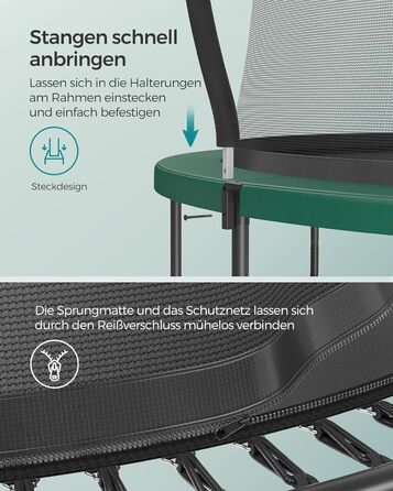 Батут SONGMICS для дітей та дорослих Ø305 см, зелений, з захисною сіткою та пружинами, вуличний