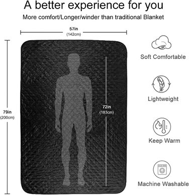 Безспортивна ковдра для кемпінгу, ковдра для пікніка з захистом від піску, тепле Флісове ковдру для пікніка на відкритому повітрі 200 x 145 см - для активного відпочинку, пікніків, кемпінгу, подорожей, внутрішнього дворика і домашнього використання (чорни