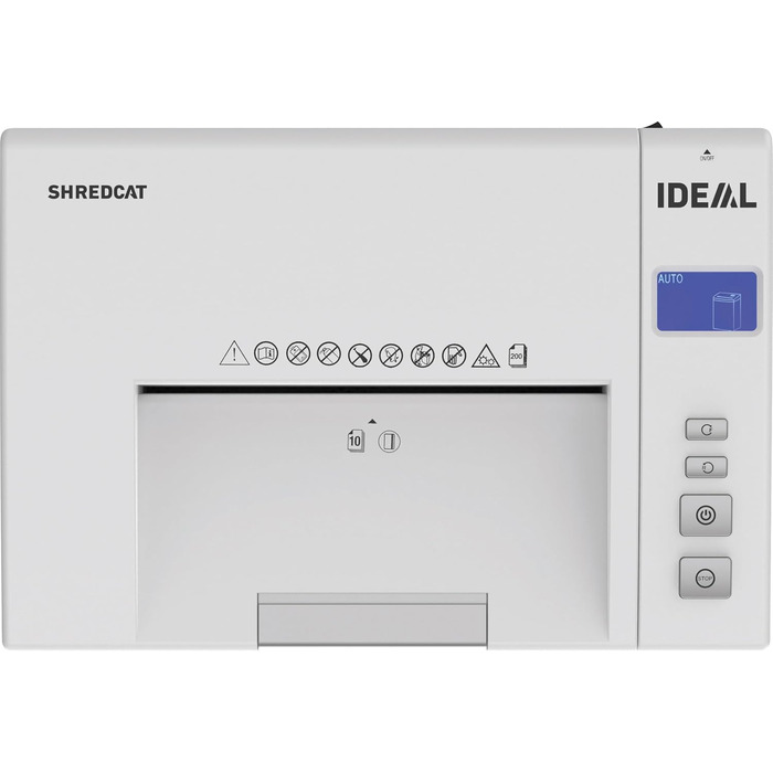 Шредер IDEAL Shredcat 8200 CC: найнадійніший знищувач документів з частинковим різанням (4x40 мм, P-4), до 14 листів, преміум-якість, тихий та надійний, ідеальний для безпечного знищення документів вдома. Німецький виробник.