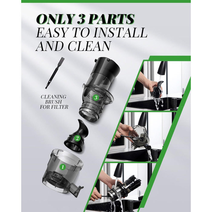 Електричний соковитискач GDOR з великою завантажувальною воронкою 90 мм, висока врожайність, тихий, BPA-free, легко миється, 200W, сірий