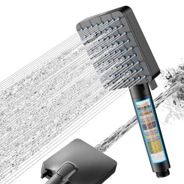 Фільтр для душу Cobbe з шлангом, високонапірна ручна лійка з 20-ступеневою фільтрацією, економна лійка з 6 режимами, підвищує тиск води, для жорсткої води (Q7.schwarz01)