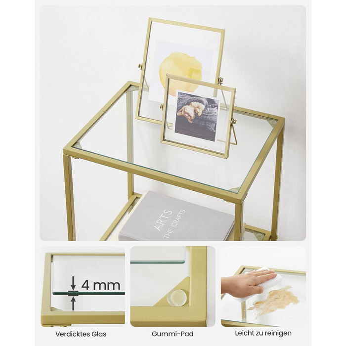 Регал VASAGLE з 5 полицями, скляна вітрина для ванної, вітальні, кухні, офісу, прозора + металік золото, легка збірка, LGT029A01