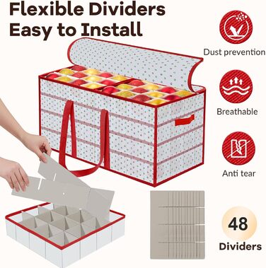 Коробка для прикрас на ялинку, органайзер для новорічних кулі, 4 рівня, 64 кулі, з ручками, 34x34x34 см