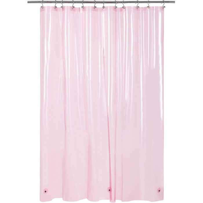 Душовий завіс Barossa Design, міцний, товстий, водонепроникний, з кільцями та магнітами, прозорий, 182.9 x 182.9 см, рожевий