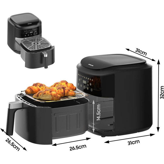 Фритюрниця повітряна XXL 9л, 2350W, 9 програм, LED дисплей, функція підігріву, металевий внутрішній простір, для сімейних обідів