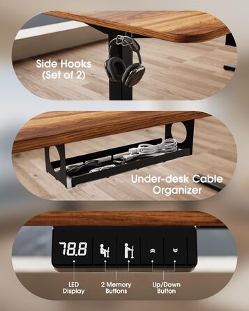 Електричний стіл-трансформер з регулюванням висоти та кабельною масою (чорний)