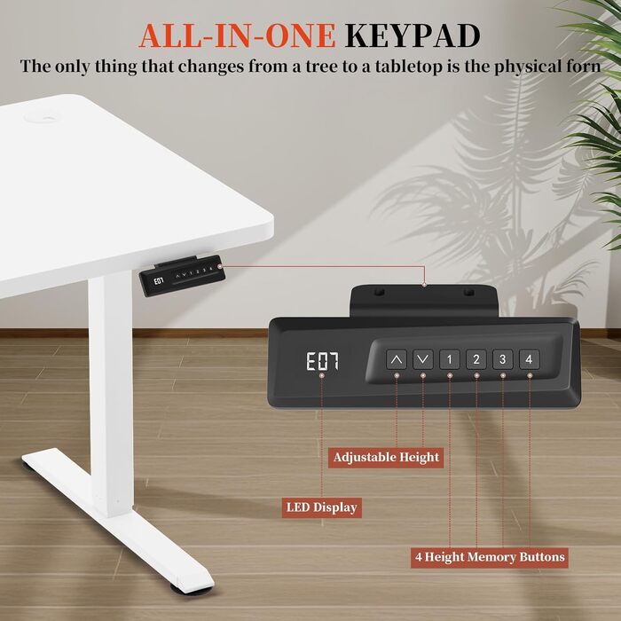 Електричний стіл 140x60 см, регулювання висоти, комп'ютерний стіл, без швів, білий