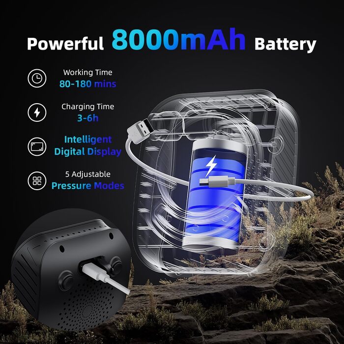 Митрікс Душ для кемпінгу портативний, 8000mAh з термометром, 20л складаний, для відпочинку, подорожей, автомийки (чорний)