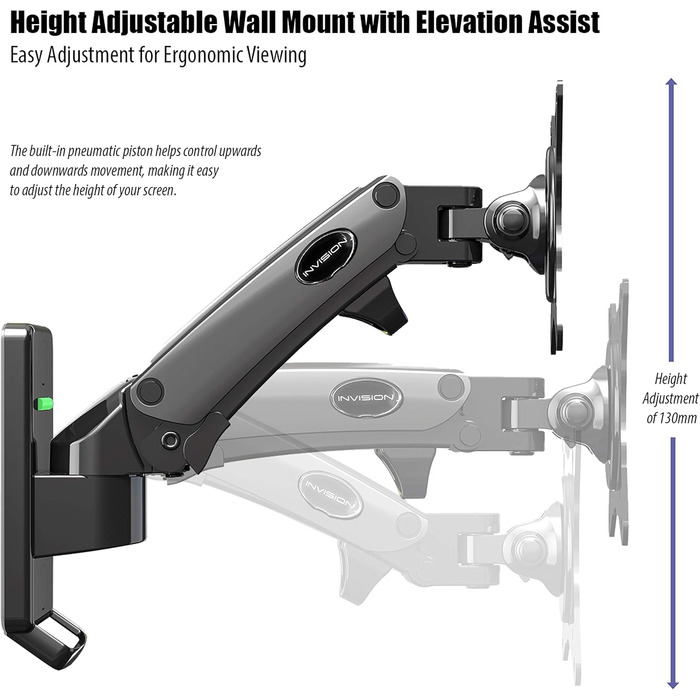 Кріплення для монітора Invision 17-27' з газовою пружиною, VESA 75x75/100x100, регулювання висоти, нахил, поворот, 2-7 кг [FX100]