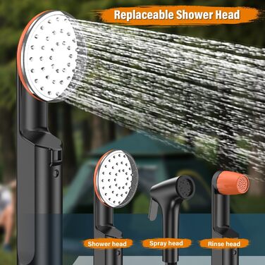 Портативна душова кабіна для кемпінгу з акумулятором 3000mAh, з помпою та насадкою, 1.8м шланг, для відпочинку, подорожей, миття авто та пляжу